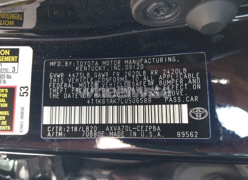 Photo 9 of 2020 Toyota Camry XSE (VIN 4T1K61AK7LU506589)