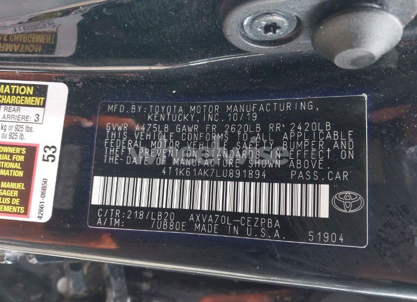 Photo 9 of 2020 Toyota Camry XSE (VIN 4T1K61AK7LU891894)