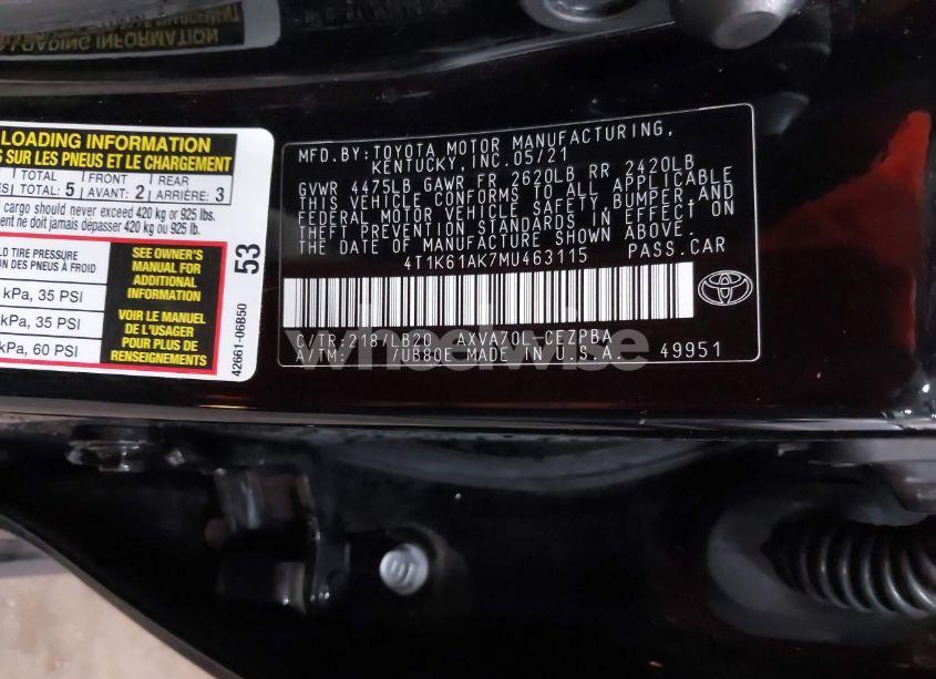 Photo 9 of 2021 Toyota Camry XSE (VIN 4T1K61AK7MU463115)