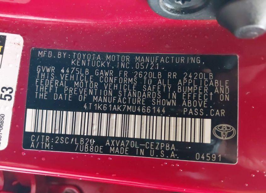 Photo 9 of 2021 Toyota Camry XSE (VIN 4T1K61AK7MU466144)