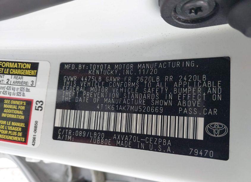 Photo 9 of 2021 Toyota Camry XSE (VIN 4T1K61AK7MU520669)