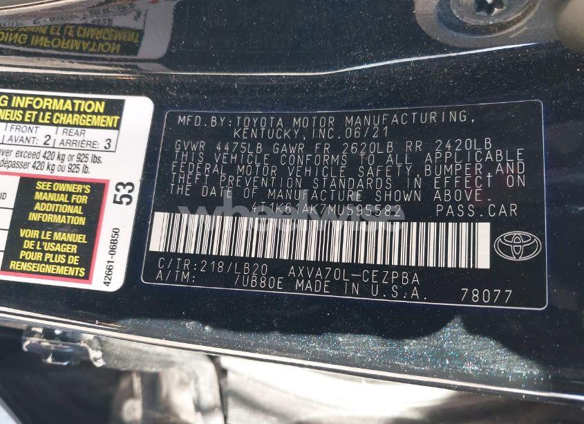 Photo 9 of 2021 Toyota Camry XSE (VIN 4T1K61AK7MU595582)