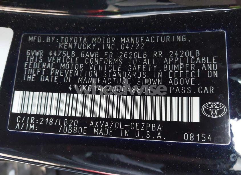 Photo 9 of 2022 Toyota Camry XSE (VIN 4T1K61AK7NU048894)