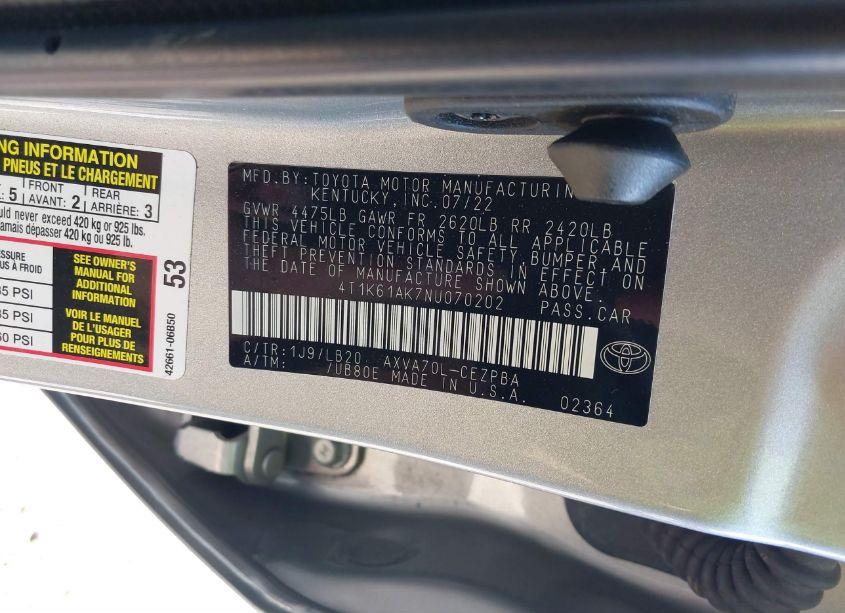 Photo 9 of 2022 Toyota Camry XSE (VIN 4T1K61AK7NU070202)