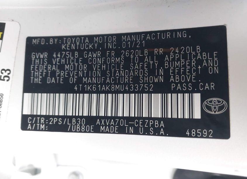 Photo 9 of 2021 Toyota Camry XSE (VIN 4T1K61AK8MU433752)