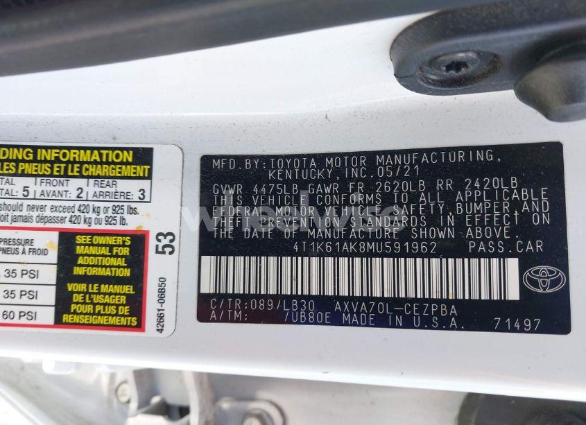 Photo 9 of 2021 Toyota Camry XSE (VIN 4T1K61AK8MU591962)