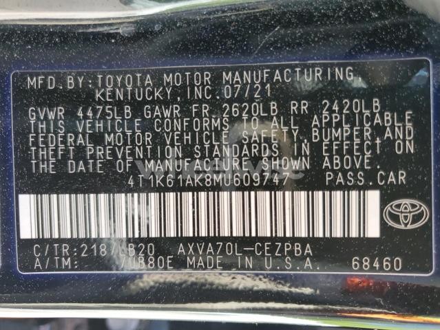 Photo 12 of 2021 TOYOTA CAMRY XSE (VIN 4T1K61AK8MU609747)