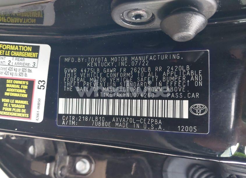 Photo 9 of 2022 Toyota Camry XSE (VIN 4T1K61AK8NU074260)