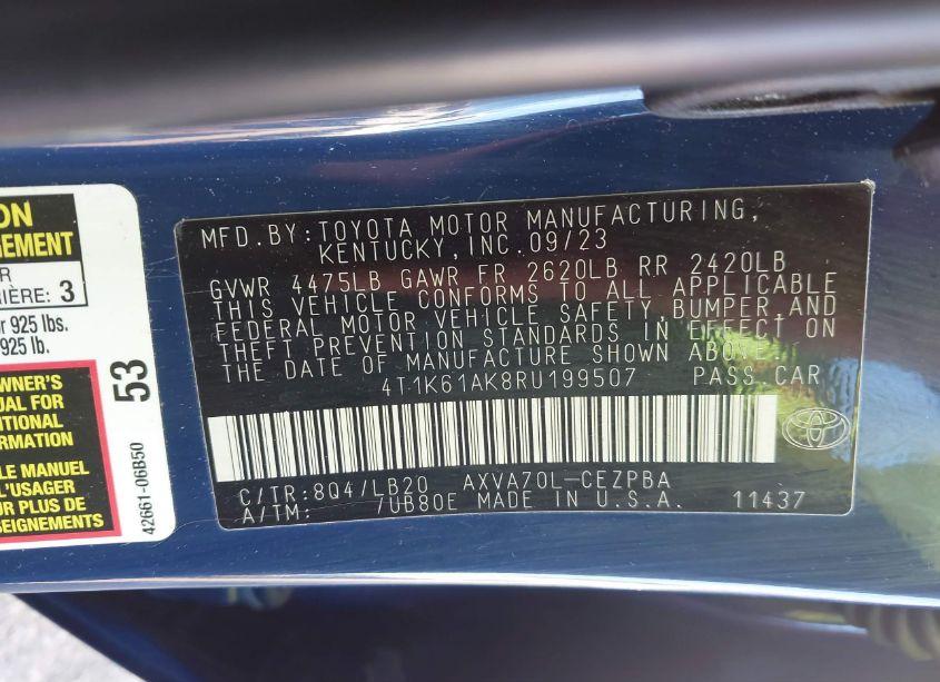 Photo 9 of 2024 Toyota Camry XSE (VIN 4T1K61AK8RU199507)