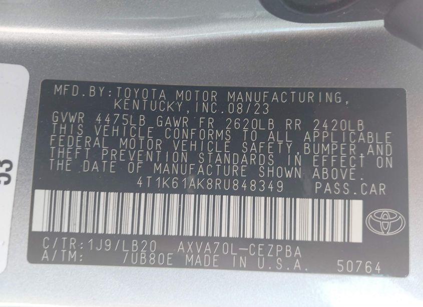 Photo 9 of 2024 Toyota Camry XSE (VIN 4T1K61AK8RU848349)