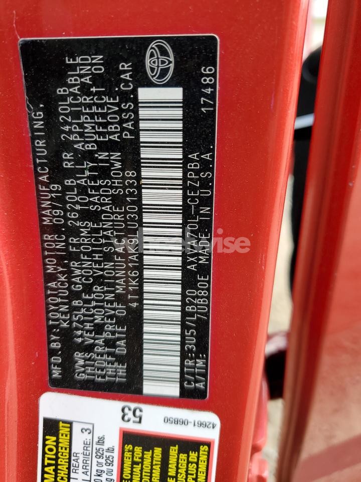 Photo 13 of 2020 TOYOTA CAMRY XSE (VIN 4T1K61AK9LU301338)