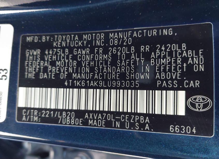 Photo 9 of 2020 Toyota Camry XSE (VIN 4T1K61AK9LU993035)