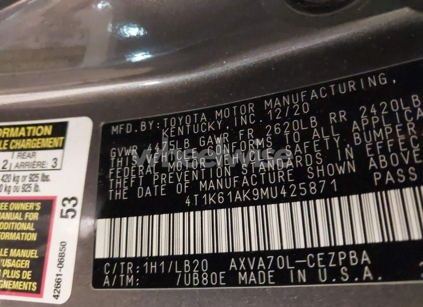 Photo 9 of 2021 Toyota Camry XSE (VIN 4T1K61AK9MU425871)