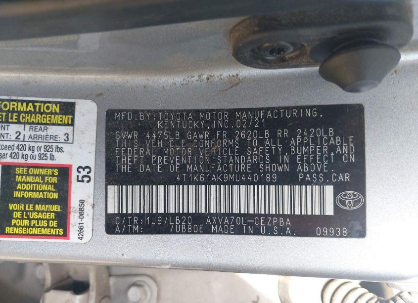 Photo 9 of 2021 Toyota Camry XSE (VIN 4T1K61AK9MU440189)