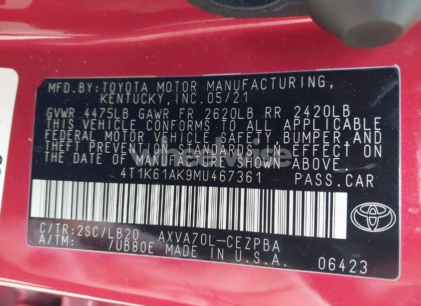 Photo 9 of 2021 Toyota Camry XSE (VIN 4T1K61AK9MU467361)