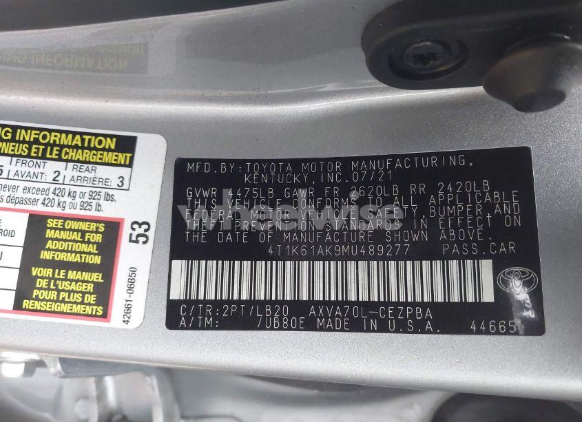 Photo 9 of 2021 Toyota Camry XSE (VIN 4T1K61AK9MU489277)
