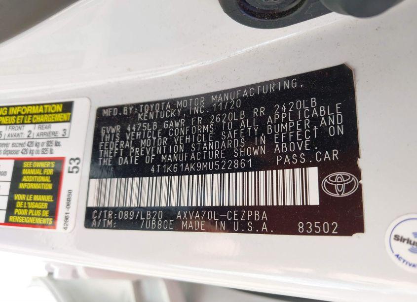 Photo 9 of 2021 Toyota Camry XSE (VIN 4T1K61AK9MU522861)