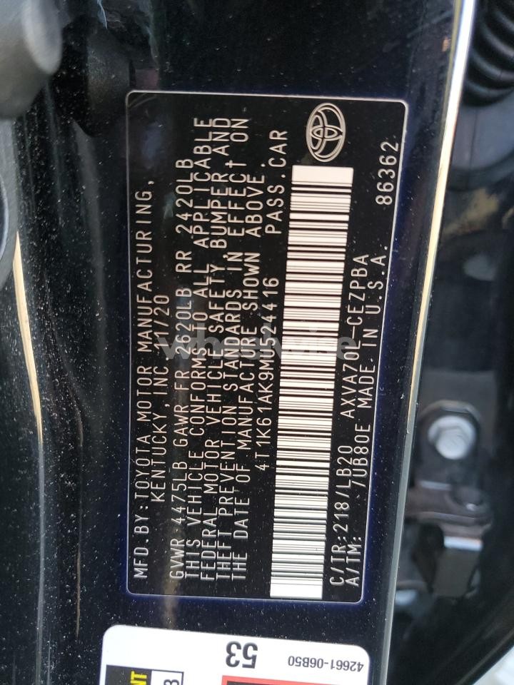 Photo 13 of 2021 TOYOTA CAMRY XSE (VIN 4T1K61AK9MU524416)