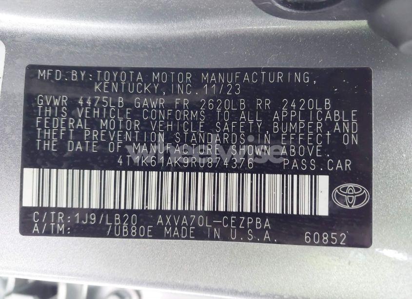 Photo 9 of 2024 Toyota Camry XSE (VIN 4T1K61AK9RU874376)