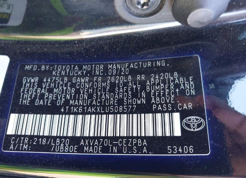 Photo 9 of 2020 Toyota Camry XSE (VIN 4T1K61AKXLU508577)