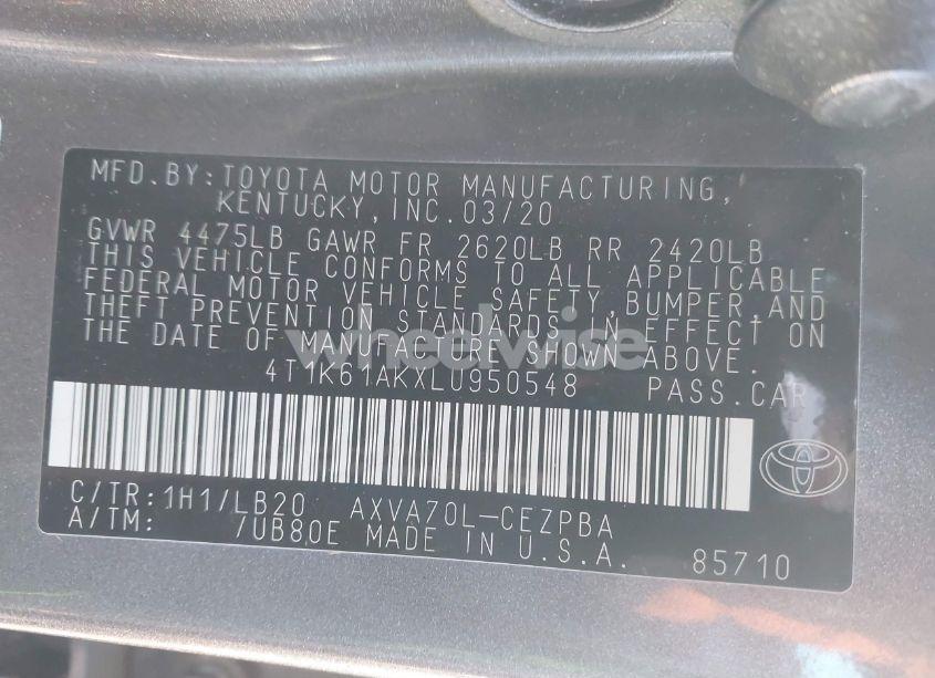 Photo 9 of 2020 Toyota Camry XSE (VIN 4T1K61AKXLU950548)