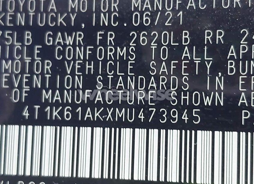 Photo 9 of 2021 Toyota Camry XSE (VIN 4T1K61AKXMU473945)