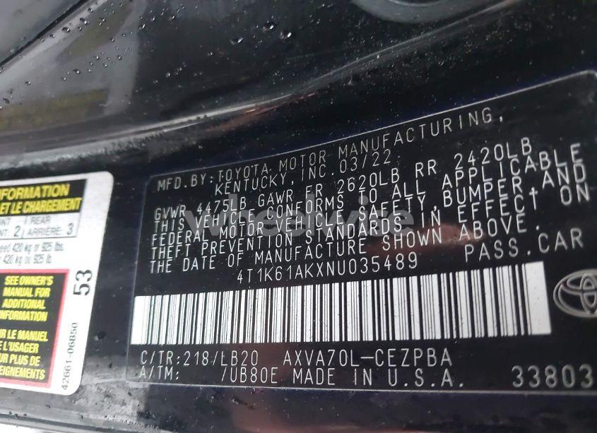 Photo 9 of 2022 Toyota Camry XSE (VIN 4T1K61AKXNU035489)