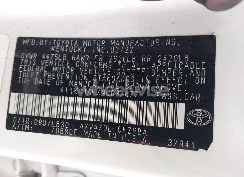 Photo 9 of 2022 Toyota Camry XSE (VIN 4T1K61AKXNU037677)