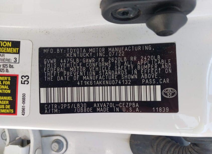 Photo 9 of 2022 Toyota Camry XSE (VIN 4T1K61AKXNU074132)