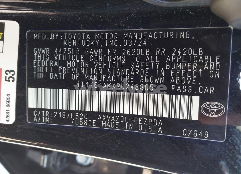 Photo 9 of 2024 Toyota Camry XSE (VIN 4T1K61AKXRU248805)