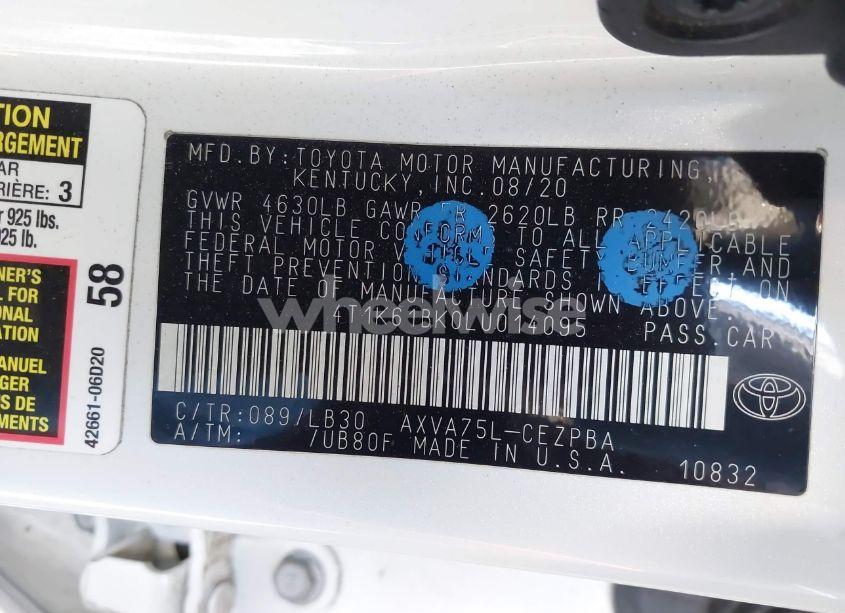 Photo 9 of 2020 Toyota Camry XSE (VIN 4T1K61BK0LU014095)