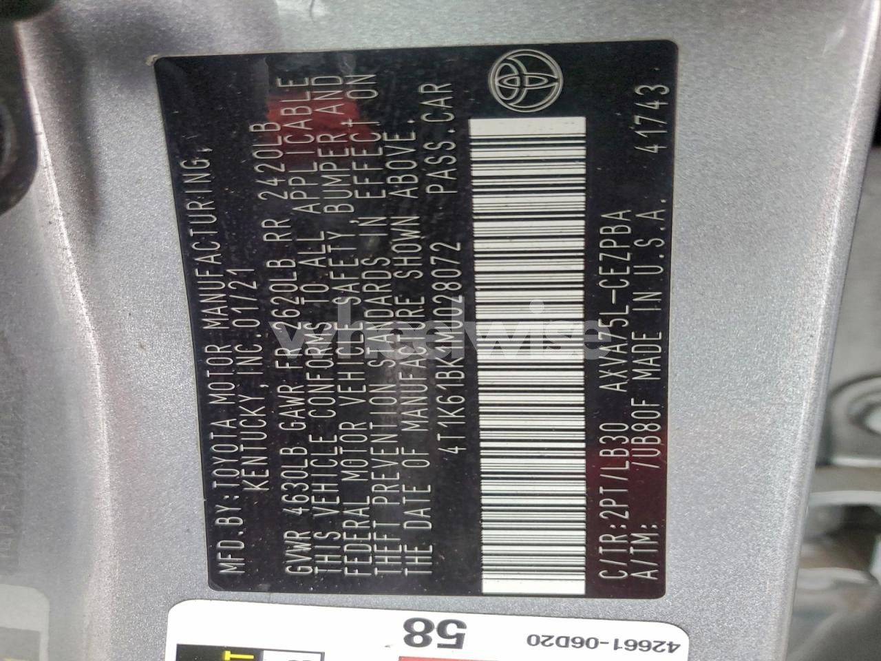 Photo 12 of 2021 TOYOTA CAMRY XSE (VIN 4T1K61BK1MU028072)