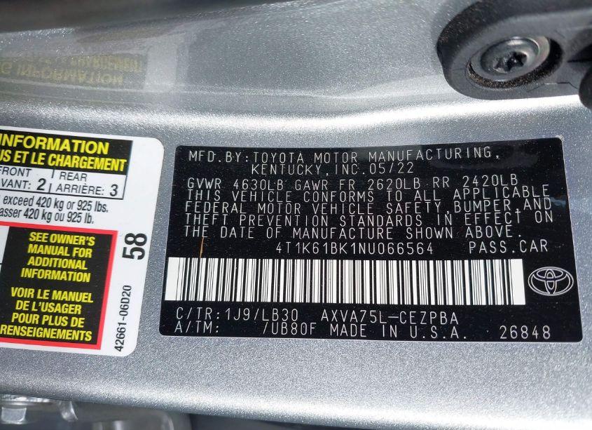 Photo 9 of 2022 Toyota Camry XSE AWD (VIN 4T1K61BK1NU066564)