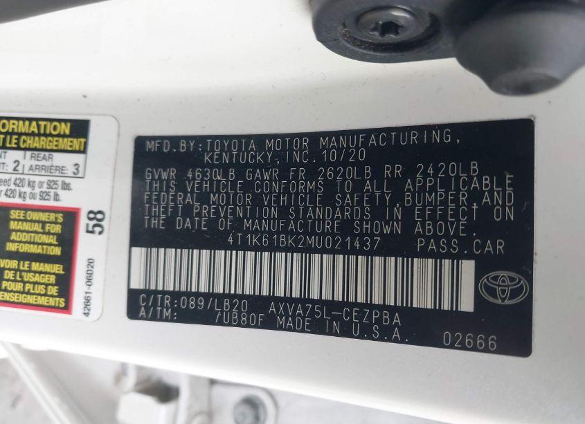 Photo 9 of 2021 Toyota Camry XSE AWD (VIN 4T1K61BK2MU021437)