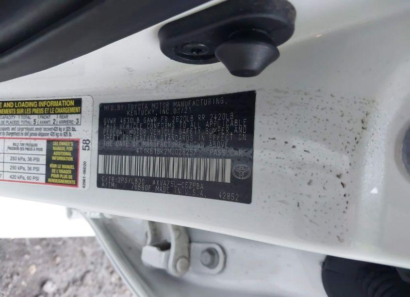 Photo 9 of 2021 Toyota Camry XSE (VIN 4T1K61BK2MU028257)