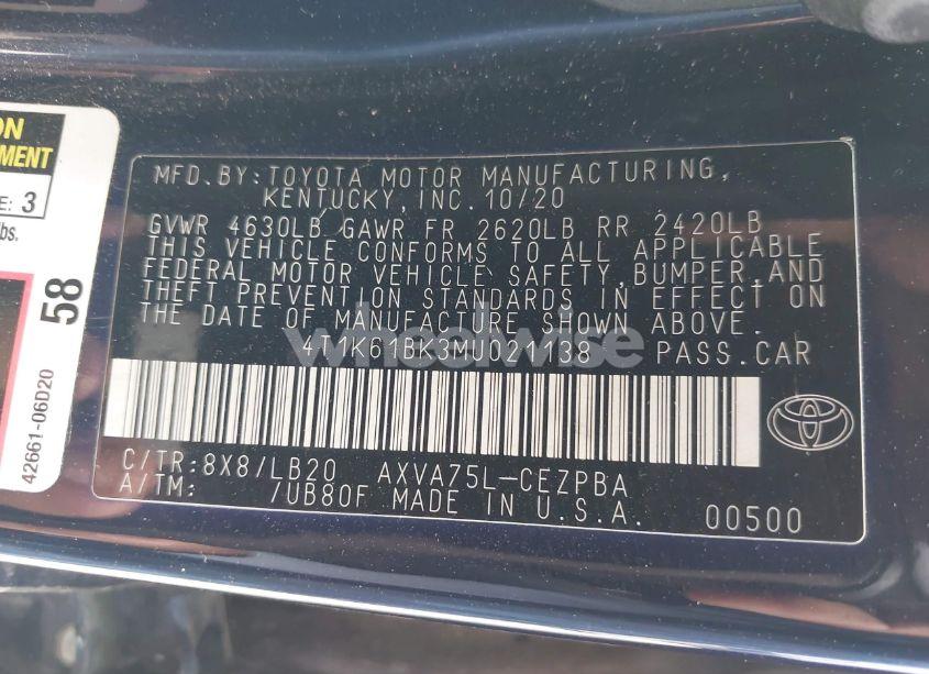 Photo 9 of 2021 Toyota Camry XSE AWD (VIN 4T1K61BK3MU021138)