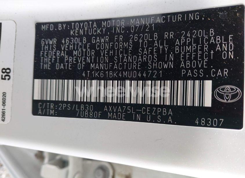 Photo 9 of 2021 Toyota Camry XSE AWD (VIN 4T1K61BK4MU044721)