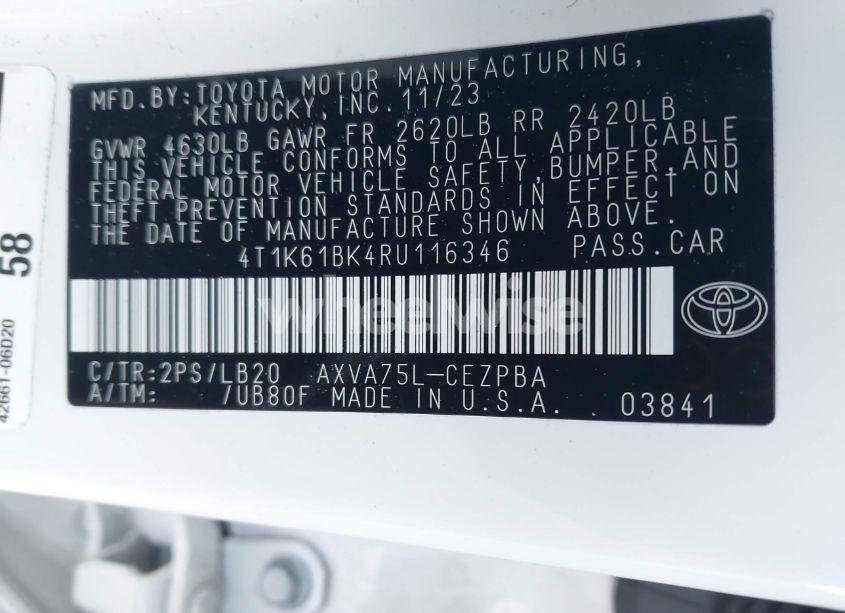 Photo 9 of 2024 Toyota Camry XSE (VIN 4T1K61BK4RU116346)