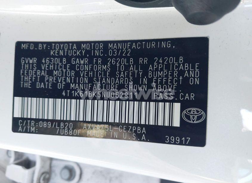 Photo 9 of 2022 Toyota Camry XSE AWD (VIN 4T1K61BK5NU062811)