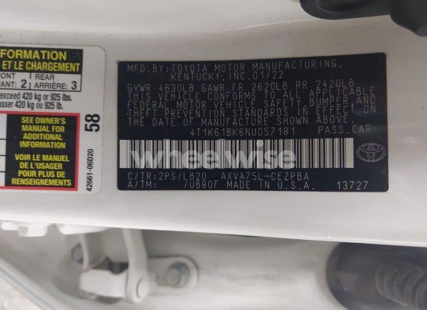 Photo 9 of 2022 Toyota Camry XSE (VIN 4T1K61BK6NU057181)