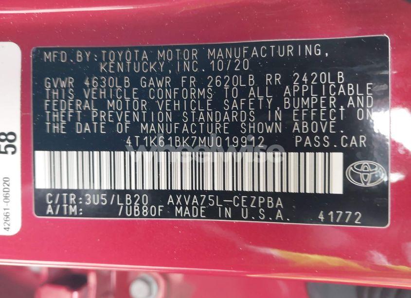 Photo 9 of 2021 Toyota Camry XSE AWD (VIN 4T1K61BK7MU019912)