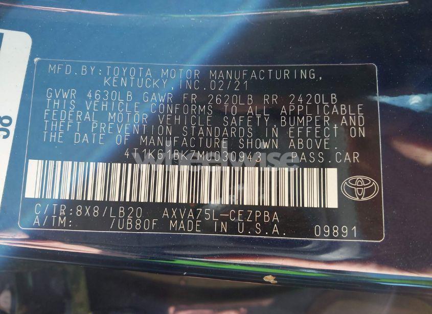 Photo 9 of 2021 Toyota Camry XSE AWD (VIN 4T1K61BK7MU030943)