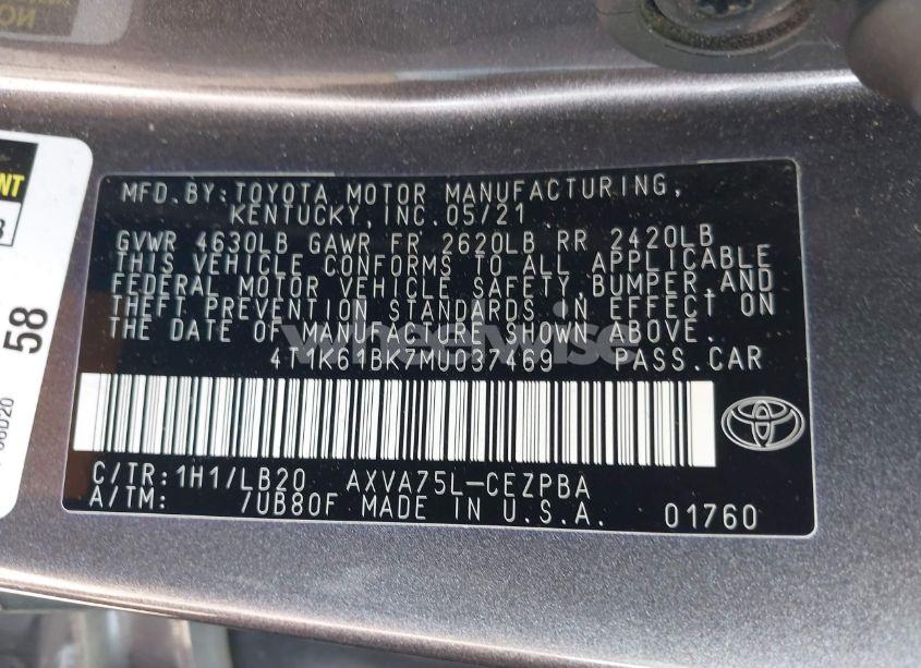 Photo 9 of 2021 Toyota Camry XSE AWD (VIN 4T1K61BK7MU037469)