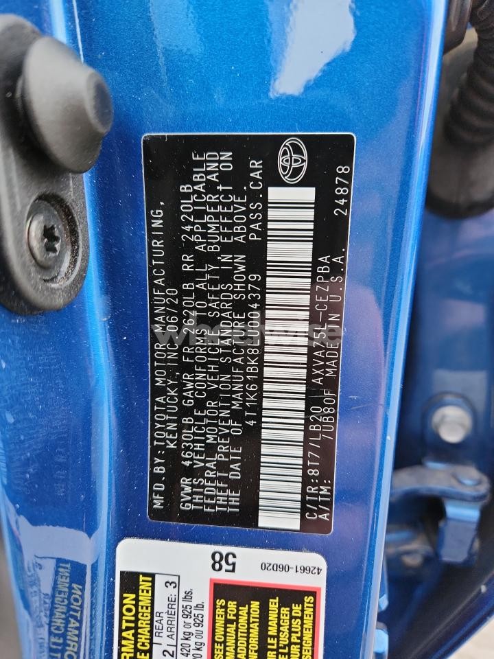 Photo 13 of 2020 TOYOTA CAMRY XSE (VIN 4T1K61BK8LU004379)