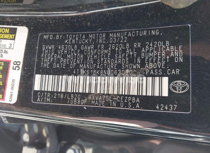 Photo 9 of 2022 Toyota Camry XSE AWD (VIN 4T1K61BK8NU063080)