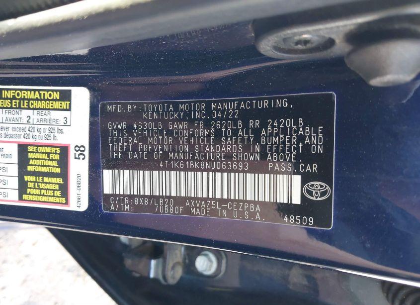 Photo 9 of 2022 Toyota Camry XSE AWD (VIN 4T1K61BK8NU063693)