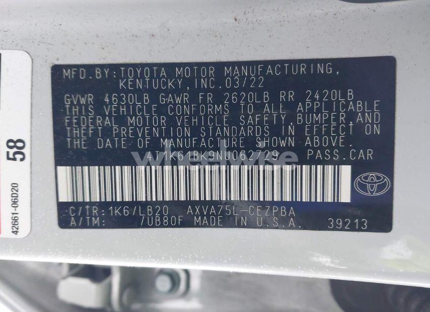 Photo 9 of 2022 Toyota Camry XSE AWD (VIN 4T1K61BK9NU062729)