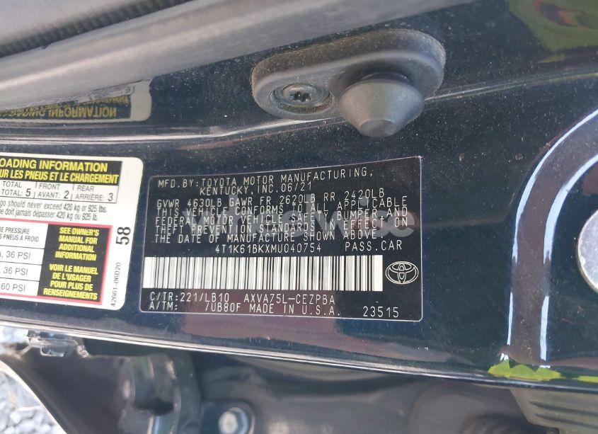 Photo 9 of 2021 Toyota Camry XSE (VIN 4T1K61BKXMU040754)