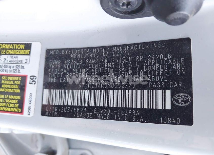 Photo 9 of 2021 Toyota Camry TRD (VIN 4T1KZ1AK0MU052775)