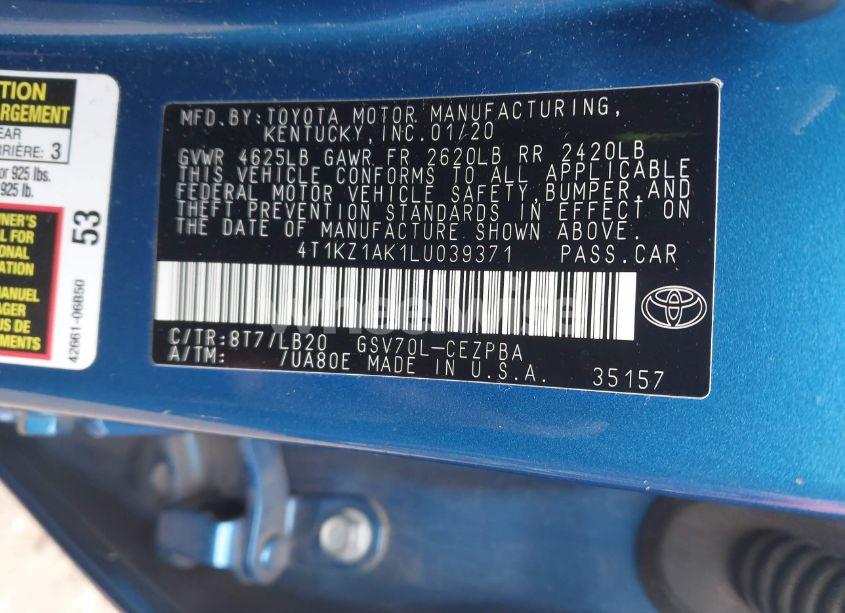 Photo 9 of 2020 Toyota Camry XSE V6 (VIN 4T1KZ1AK1LU039371)
